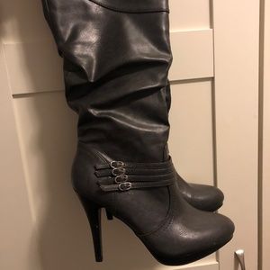 Gray high heel boots